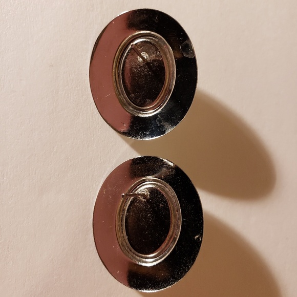 Vintage 1990s Cabochon Silvertone Earrings - Picture 2 of 2